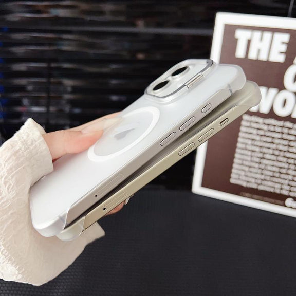 For iPhone 14 / 13 Ultra-thin Transparent MagSafe Magnetic Frameless Lens Holder Phone Case