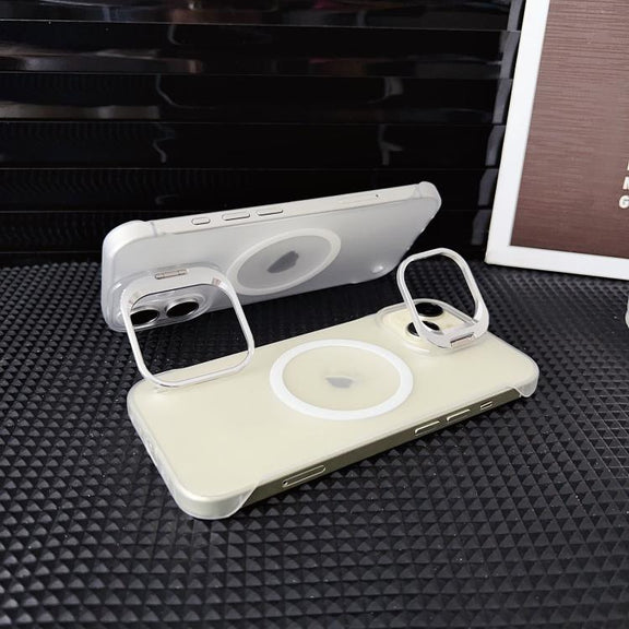 For iPhone 16 Ultra-thin Transparent MagSafe Magnetic Frameless Lens Holder Phone Case