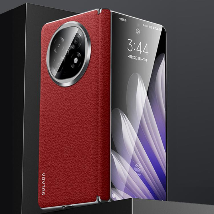 For OPPO Find N5 SULADA Frameless Top Layer Cowhide Leather Hybrid PC Phone Case(Red) - free shipping - PMC TechLife - Order now!