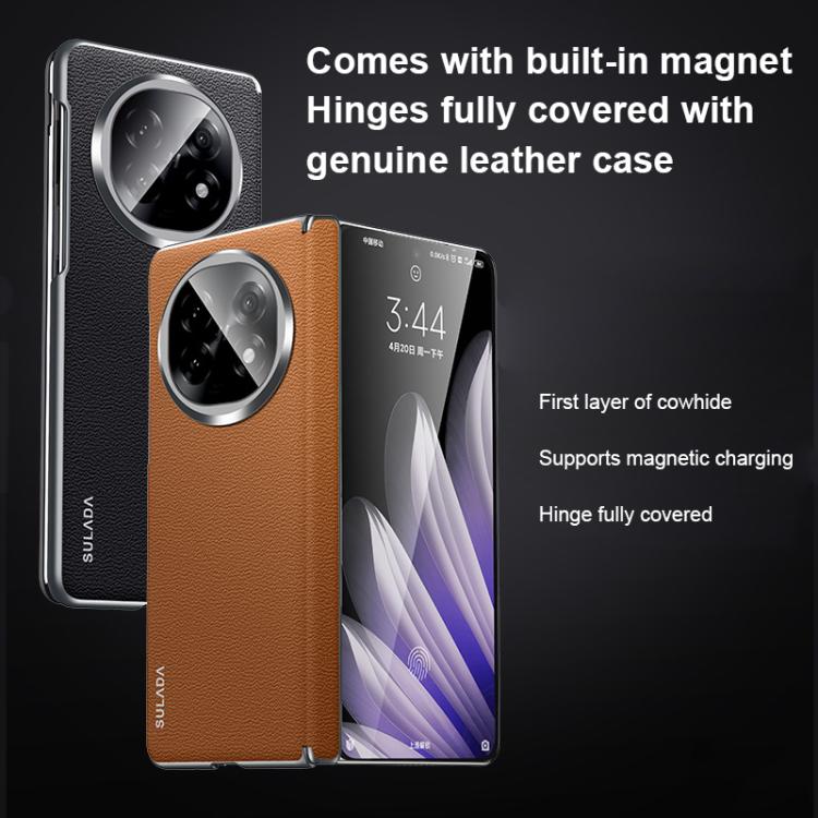 For OPPO Find N5 SULADA Frameless Top Layer Cowhide Leather Hybrid PC Phone Case(Black)