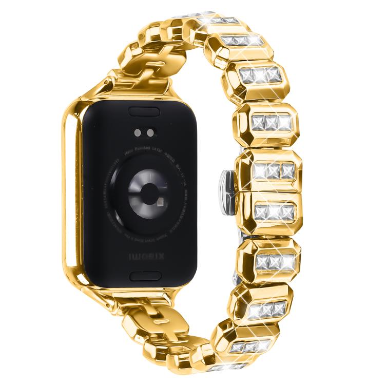 For Xiaomi Mi Band 8 Pro / Redmi Watch 4 Small Square Diamonds Butterfly Buckle Metal Watch Band(Gold)