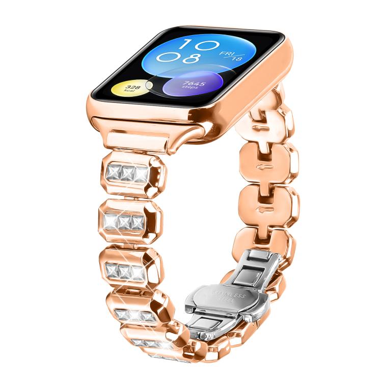 For Xiaomi Mi Band 8 Pro / Redmi Watch 4 Small Square Diamonds Butterfly Buckle Metal Watch Band(Rose Gold) - free shipping - PMC TechLife - Order now!