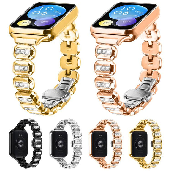 For Xiaomi Mi Band 8 Pro / Redmi Watch 4 Small Square Diamonds Butterfly Buckle Metal Watch Band(Gold)