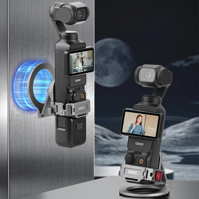 For DJI Osmo Pocket 3 BRDRC Smartphone Teleprompter Stand Desktop Clamp Cold Shoe Extension Mount(Dark Grey)