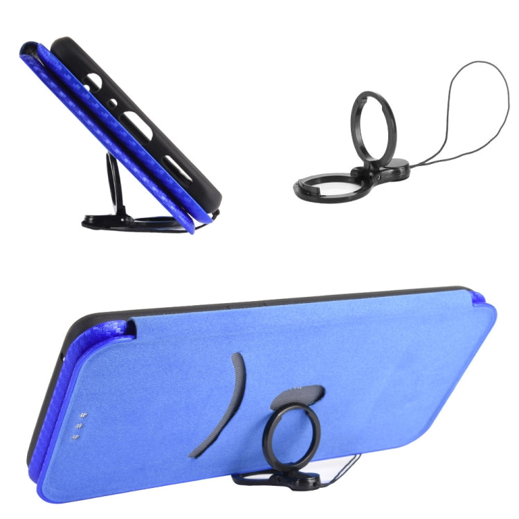 For Doogee X95 Carbon Fiber Texture Horizontal Flip TPU + PC + PU Leather Case with Card Slot & Lanyard(Blue) - free shipping - PMC TechLife - Order now!