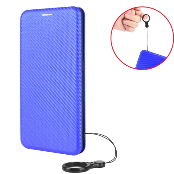 For Doogee X95 Carbon Fiber Texture Horizontal Flip TPU + PC + PU Leather Case with Card Slot & Lanyard(Blue)