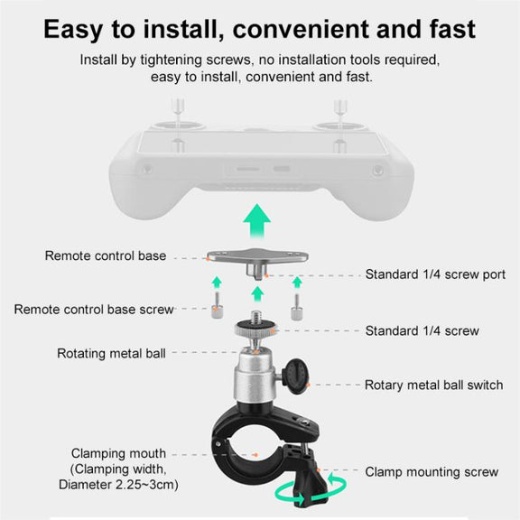 For DJI RC / RC 2 BRDRC Drone Remote Control Adapter Base Bicycle Holder(Black Silver)