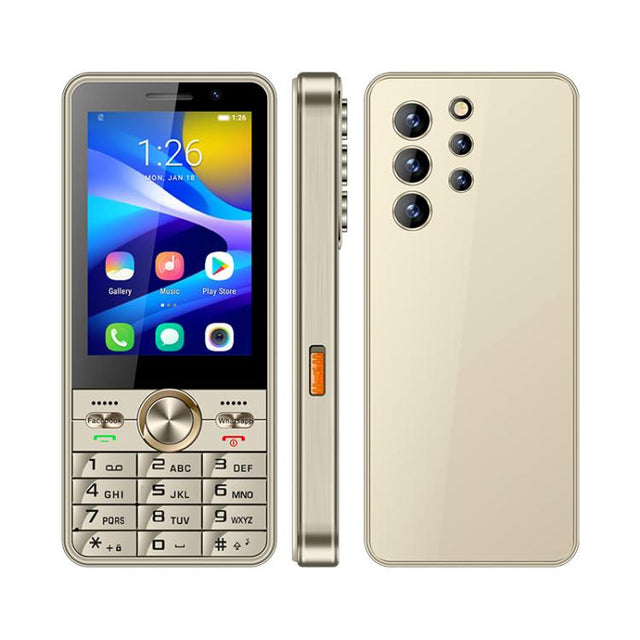 UNIWA XS24 Keypad Phone, 2GB+16GB, 3.5 inch Android 8.1 Mediatek MT6737M Quad Core, Flashlights, Network: 4G, Support Google Store, Plug:EU Plug(Gold)