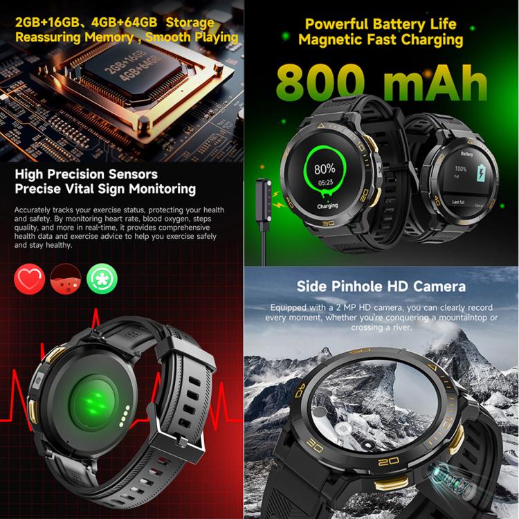 UNIWA DM300 4G Android Watch Phone, 2GB+16GB, 1.43 inc Unisoc SL8541E Quad Core, Support Heart Rate / Blood Oxygen(Black) - free shipping - PMC Jewellery - Order now!
