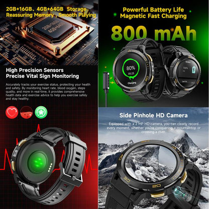 UNIWA DM300 4G Android Watch Phone, 2GB+16GB, 1.43 inc Unisoc SL8541E Quad Core, Support Heart Rate / Blood Oxygen(Black) - free shipping - PMC Jewellery - Order now!