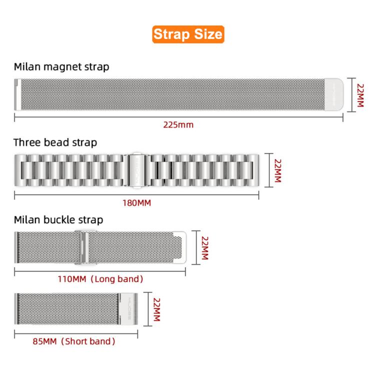 22mm MIJOBS Three Beads Metal Watch Band(Black) - free shipping - PMc TechLife - Order now!