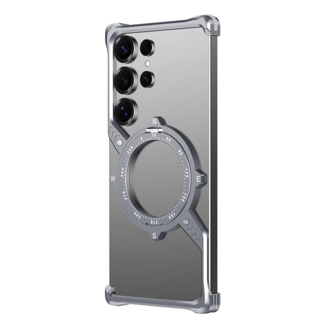 For Samsung Galaxy S24 Ultra 5G S Shaped 360 Holder Airbag Frameless MagSafe Metal Phone Case(Space Gray)