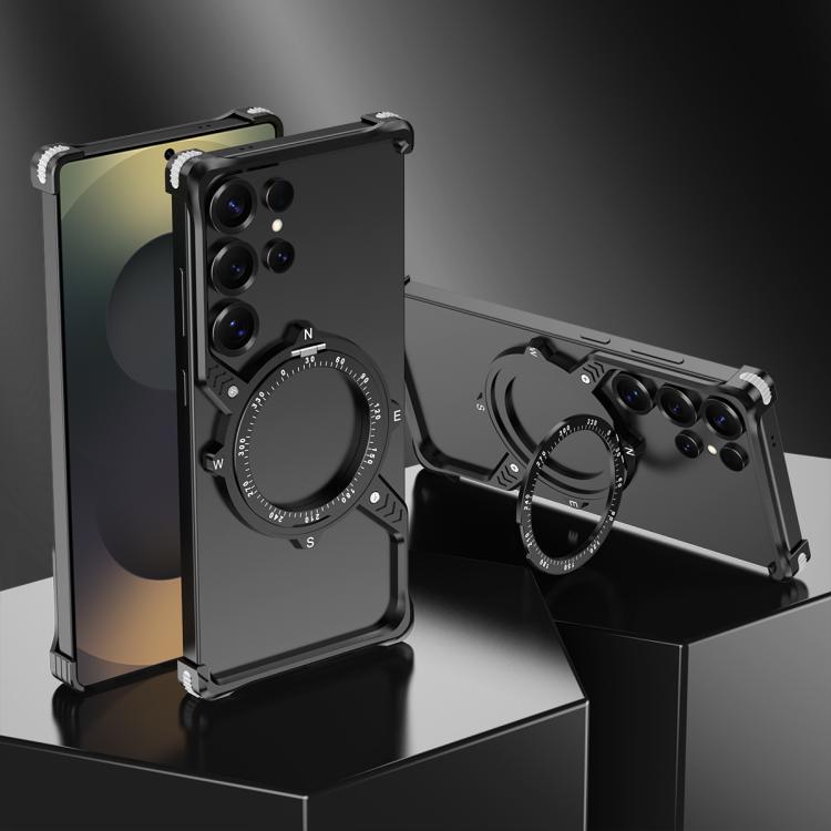 For Samsung Galaxy S23 Ultra 5G S Shaped 360 Holder Airbag Frameless MagSafe Metal Phone Case(Black) - free shipping - PMC TechLife - Order now!