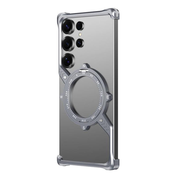 For Samsung Galaxy S23 Ultra 5G S Shaped 360 Holder Airbag Frameless MagSafe Metal Phone Case(Space Gray)