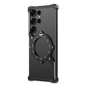 For Samsung Galaxy S22 Ultra 5G S Shaped 360 Holder Airbag Frameless MagSafe Metal Phone Case(Black)