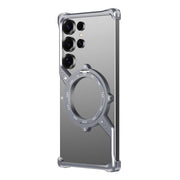 For Samsung Galaxy S22 Ultra 5G S Shaped 360 Holder Airbag Frameless MagSafe Metal Phone Case(Space Gray)