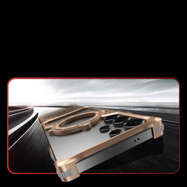 For Samsung Galaxy S23 Ultra 5G S Shaped 360 Holder Airbag Frameless MagSafe Metal Phone Case(Space Gray)