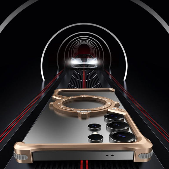 For Samsung Galaxy S25 Ultra 5G S Shaped 360 Holder Airbag Frameless MagSafe Metal Phone Case(Black)