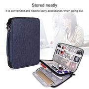 SM01 Multi-function Water-resistant Double Layer Data Cable Earphone U Disk Digital Accessories Storage Bag, Size: L(Navy Blue)