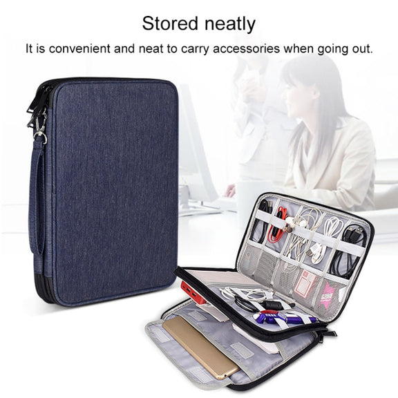 SM01 Multi-function Water-resistant Double Layer Data Cable Earphone U Disk Digital Accessories Storage Bag, Size: L(Black)