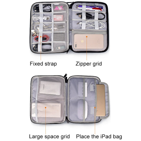 SM01 Multi-function Water-resistant Double Layer Data Cable Earphone U Disk Digital Accessories Storage Bag, Size: S(Black)