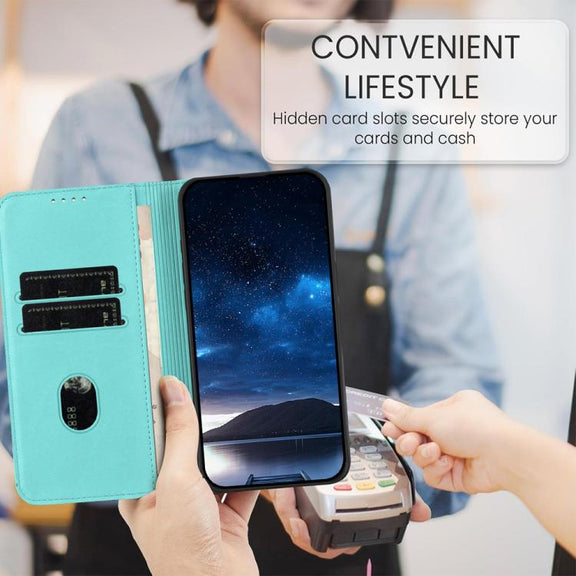 For iPhone 17 Strong Magnetic Frosted Flip Leather Phone Case(Light Blue)