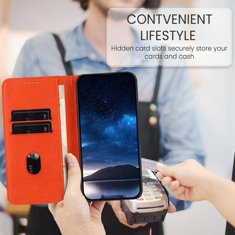For iPhone 17 Pro Max Strong Magnetic Frosted Flip Leather Phone Case(Orange) - free shipping - PMc TechLife - Order now!