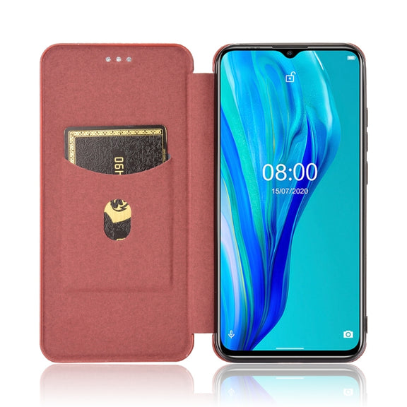 For Ulefone Note 9P Carbon Fiber Texture Horizontal Flip TPU + PC + PU Leather Case with Card Slot(Brown)