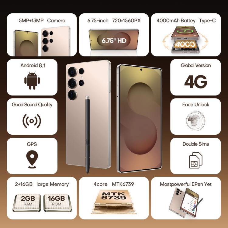 S25 Ultra / B9, 2GB+16GB, 6.75 inch Android 8.1 MTK6739 Quad Core, Network: 4G, Dual SIM, Plug:US Plug(Titanium Silver Blue)