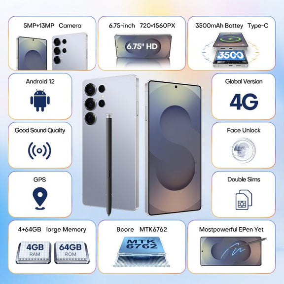 S25 Ultra / Q25, 4GB+64GB, 6.75 inch Android 12 MTK6762 Octa Core, Network: 4G, Dual SIM, with Stylus Pen, Plug:US Plug(Titanium Silver Blue)