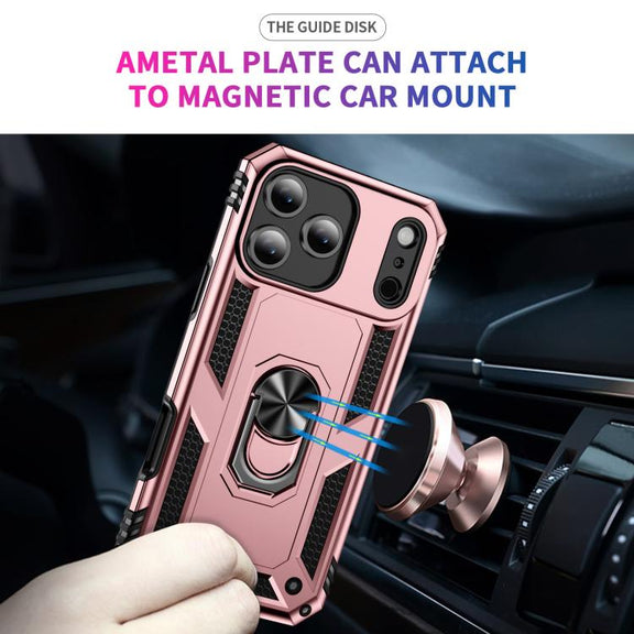 For iPhone 17 Air Shockproof TPU Hybrid PC Phone Case with Holder(Rose Gold)