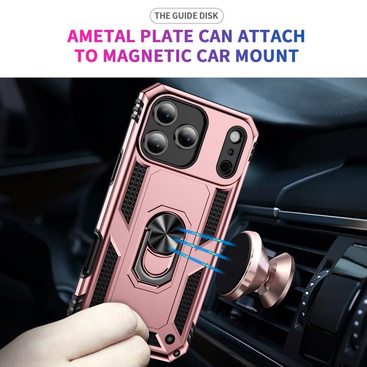For iPhone 17 Air Shockproof TPU Hybrid PC Phone Case with Holder(Rose Gold)