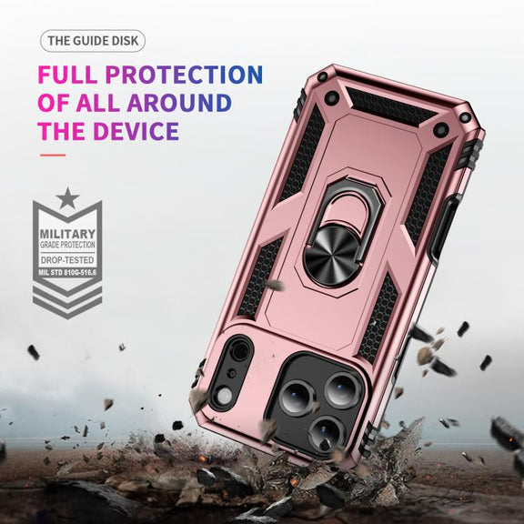 For iPhone 17 Air Shockproof TPU Hybrid PC Phone Case with Holder(Rose Gold)