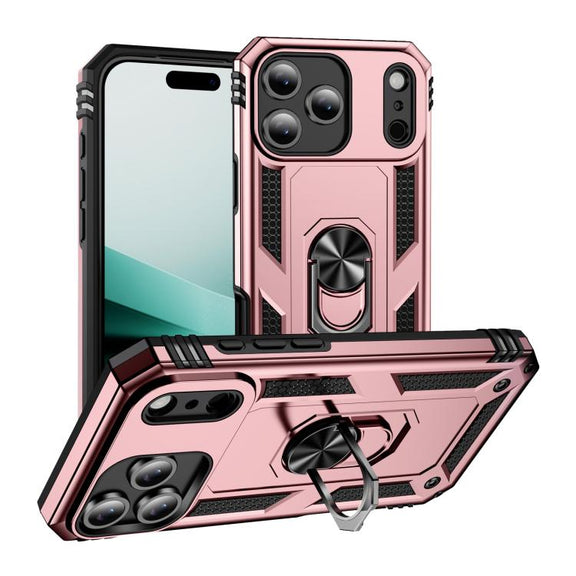 For iPhone 17 Air Shockproof TPU Hybrid PC Phone Case with Holder(Rose Gold)