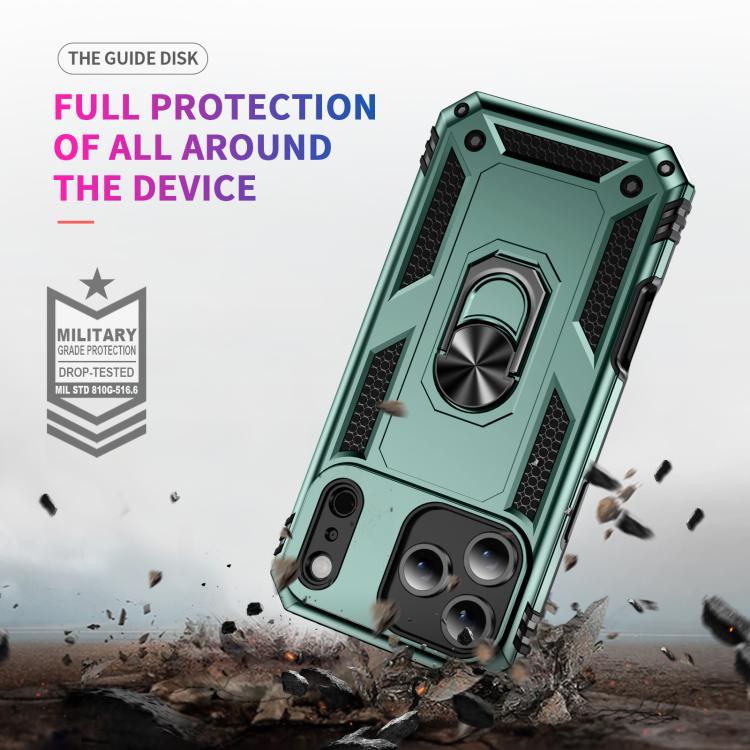 For iPhone 17 Air Shockproof TPU Hybrid PC Phone Case with Holder(Dark Green)