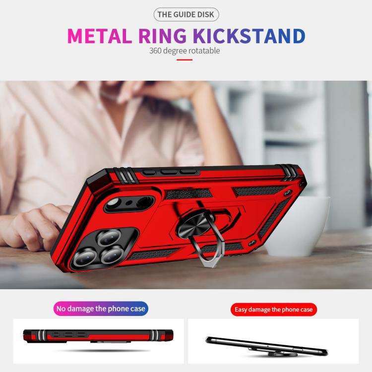 For iPhone 17 Pro Shockproof TPU Hybrid PC Phone Case with Holder(Red) - free shipping - PMc TechLife - Order now!
