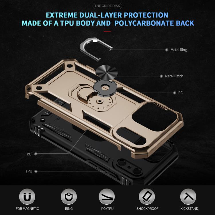 For iPhone 17 Pro Shockproof TPU Hybrid PC Phone Case with Holder(Gold) - free shipping - PMc TechLife - Order now!
