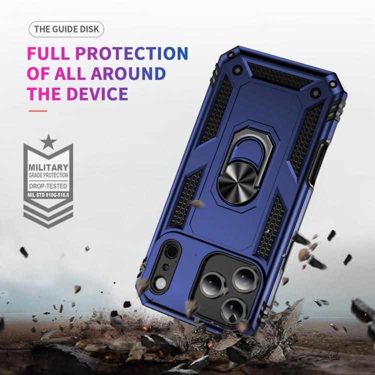 For iPhone 17 Pro Shockproof TPU Hybrid PC Phone Case with Holder(Blue) - free shipping - PMc TechLife - Order now!