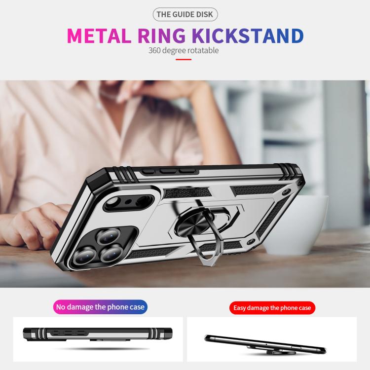 For iPhone 17 Pro Shockproof TPU Hybrid PC Phone Case with Holder(Silver) - free shipping - PMc TechLife - Order now!