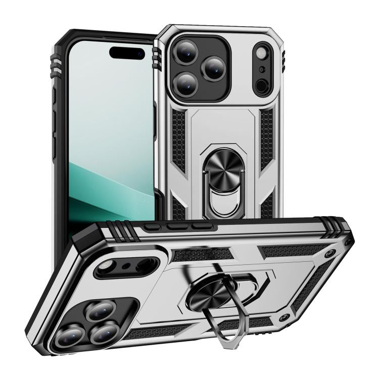 For iPhone 17 Pro Shockproof TPU Hybrid PC Phone Case with Holder(Silver) - free shipping - PMc TechLife - Order now!
