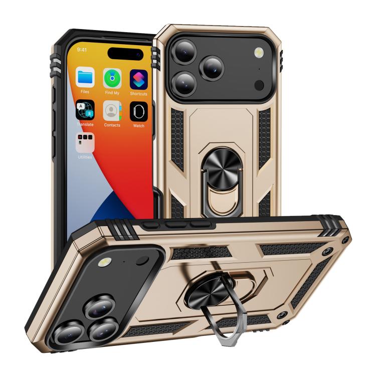 For iPhone 17 Pro Max Shockproof TPU Hybrid PC Phone Case with Holder(Gold) - free shipping - PMc TechLife - Order now!