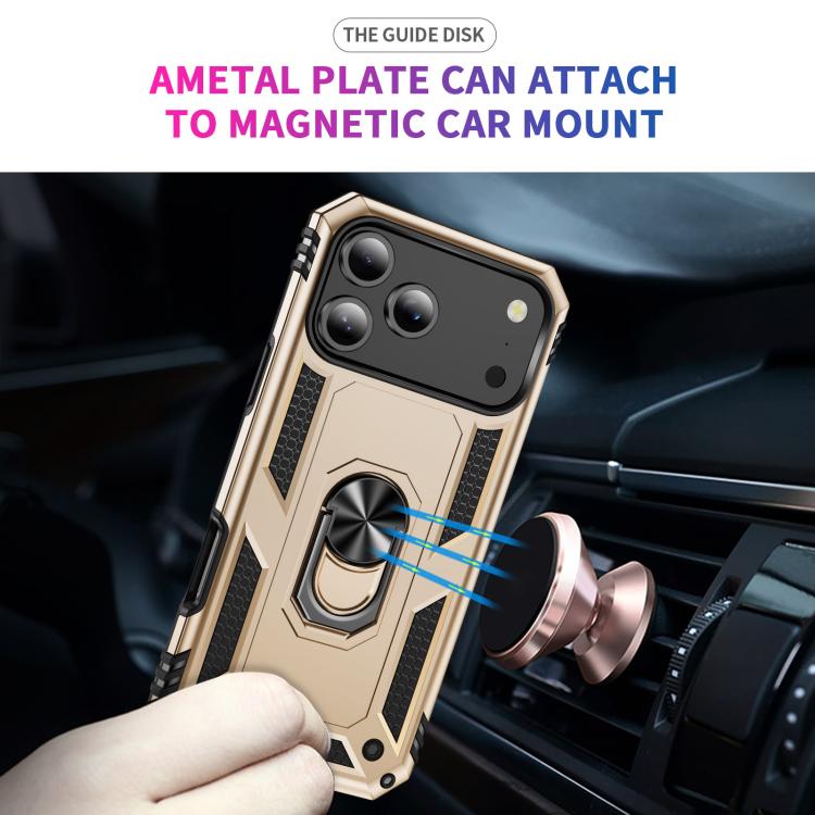 For iPhone 17 Pro Max Shockproof TPU Hybrid PC Phone Case with Holder(Gold) - free shipping - PMc TechLife - Order now!