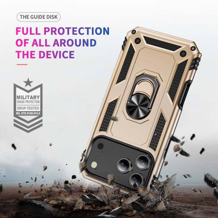For iPhone 17 Pro Max Shockproof TPU Hybrid PC Phone Case with Holder(Gold) - free shipping - PMc TechLife - Order now!