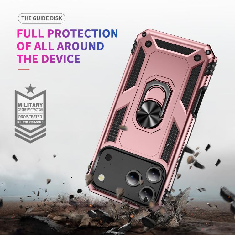 For iPhone 17 Pro Max Shockproof TPU Hybrid PC Phone Case with Holder(Rose Gold) - free shipping - PMc TechLife - Order now!