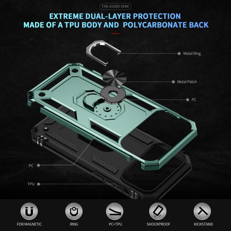 For iPhone 17 Pro Max Shockproof TPU Hybrid PC Phone Case with Holder(Dark Green) - free shipping - PMc TechLife - Order now!