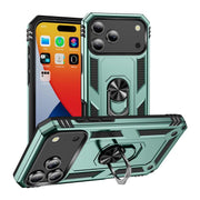 For iPhone 17 Pro Max Shockproof TPU Hybrid PC Phone Case with Holder(Dark Green)