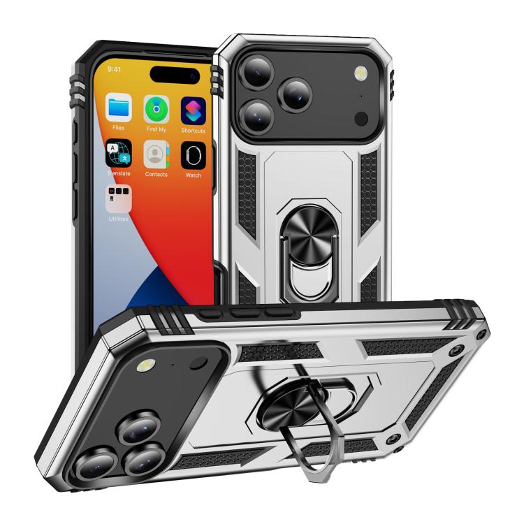 For iPhone 17 Pro Max Shockproof TPU Hybrid PC Phone Case with Holder(Silver) - free shipping - PMc TechLife - Order now!