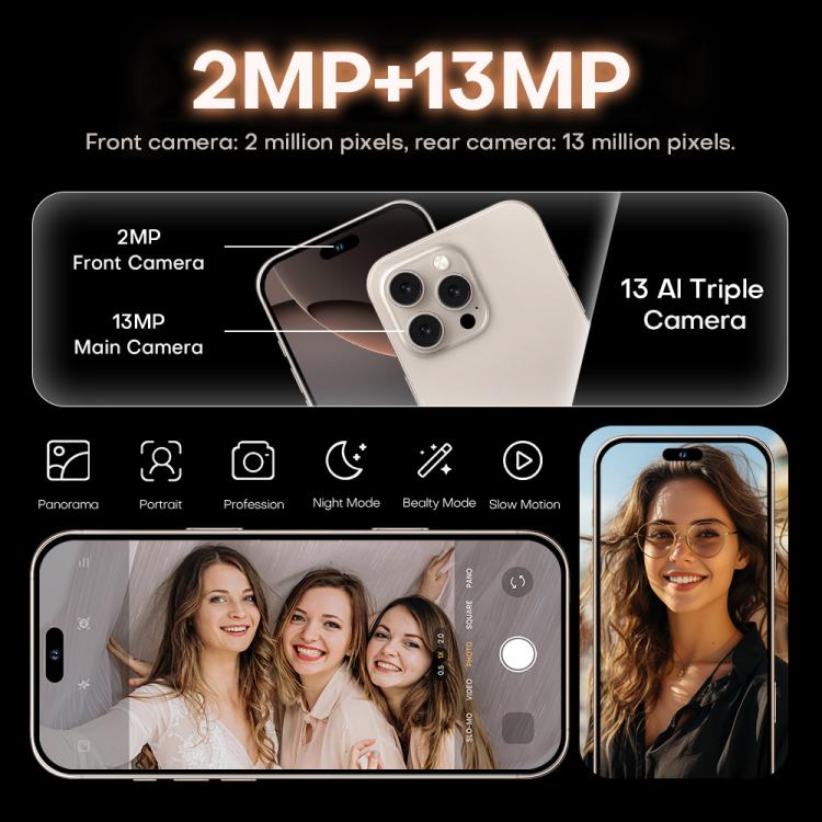 I16 Pro Max / PDQ6, 4GB+64GB, 6.58 inch Android 10 MTK6739 Quad Core, Network: 4G, Dual SIM, Plug:EU Plug(White)