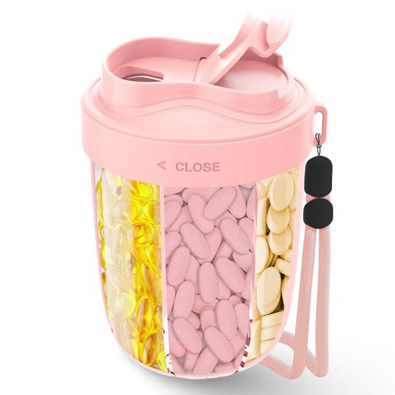 Portable Compartment Sealed Medicine Organizer Large Pill Storage Cup(Pink)