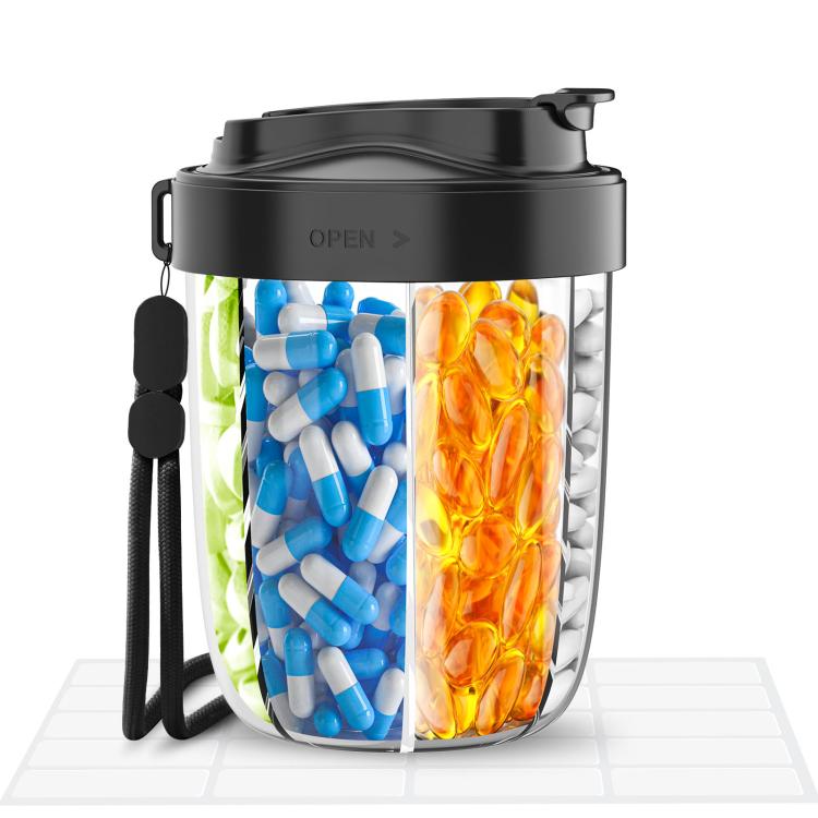Portable Compartment Sealed Medicine Organizer Large Pill Storage Cup(Black) - free shipping - PMC TechLife - Order now!